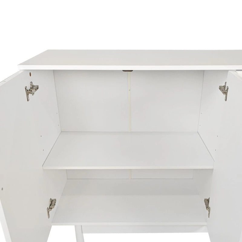 White 4-Door Arched Intaglio Storage Cabinet with Solid Wood Pulls
