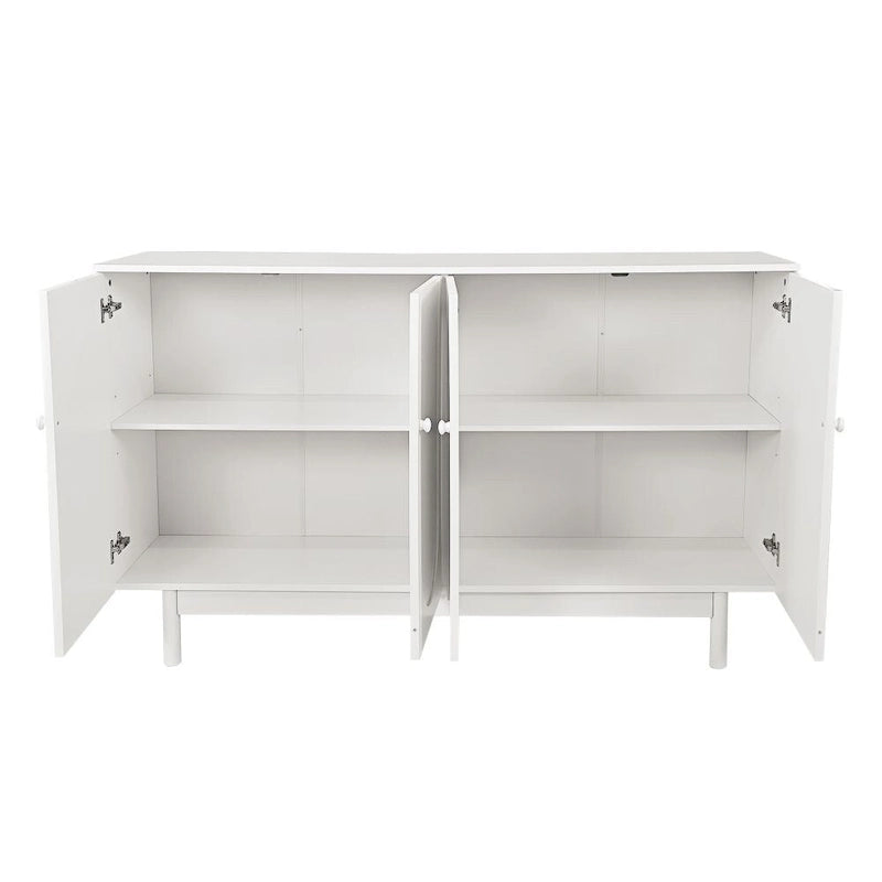 White 4-Door Arched Intaglio Storage Cabinet with Solid Wood Pulls
