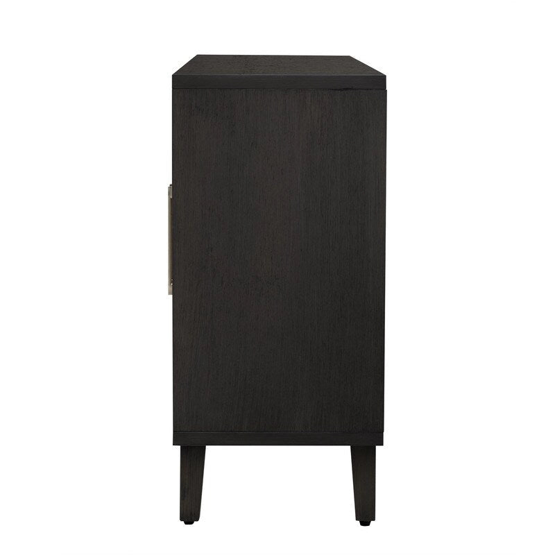 Aufbewahrungsschrank mit Leinwandtüren, Metallgriffen, Beige und Schwarz, verstellbaren Regalböden, Anrichte