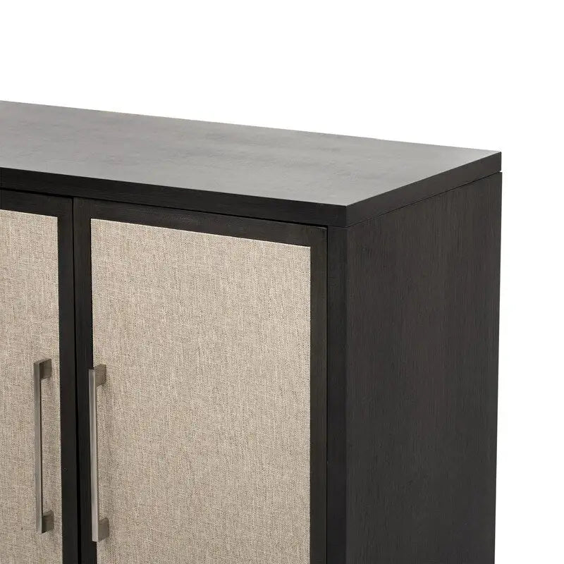 Aufbewahrungsschrank mit Leinwandtüren, Metallgriffen, Beige und Schwarz, verstellbaren Regalböden, Anrichte