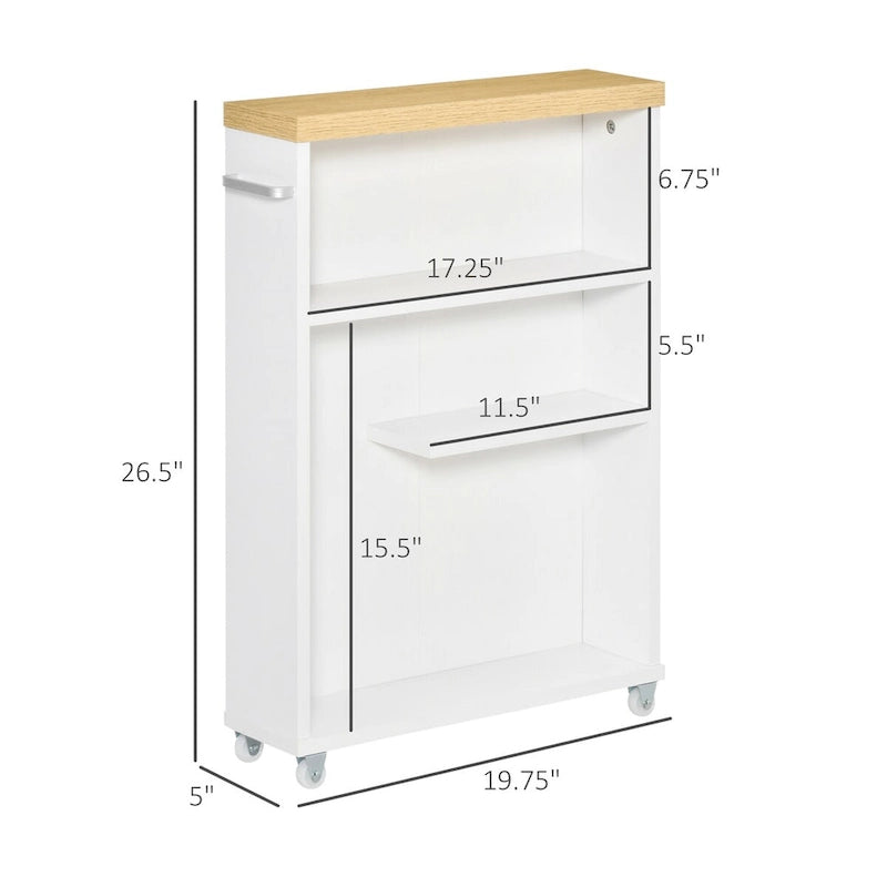 Armario estrecho rodante de almacenamiento para baño, con ruedas, de madera blanca