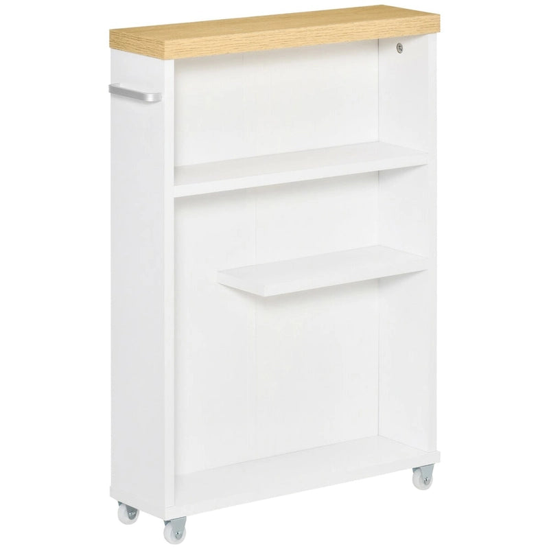 Armario estrecho rodante de almacenamiento para baño, con ruedas, de madera blanca