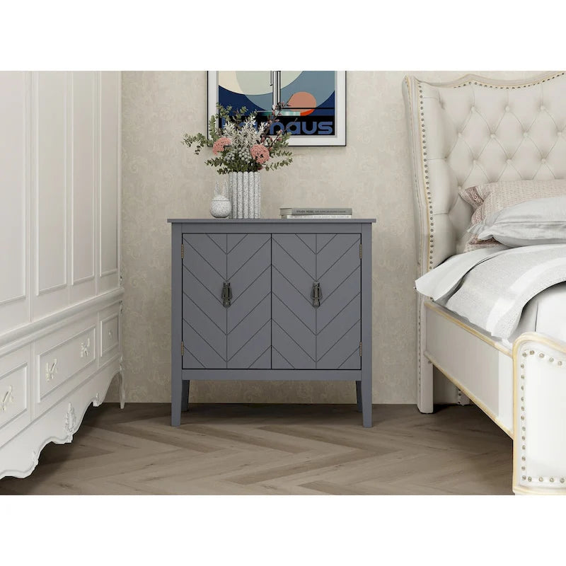 Aparador de madera vintage de 2 puertas con estantes ajustables, negro o gris