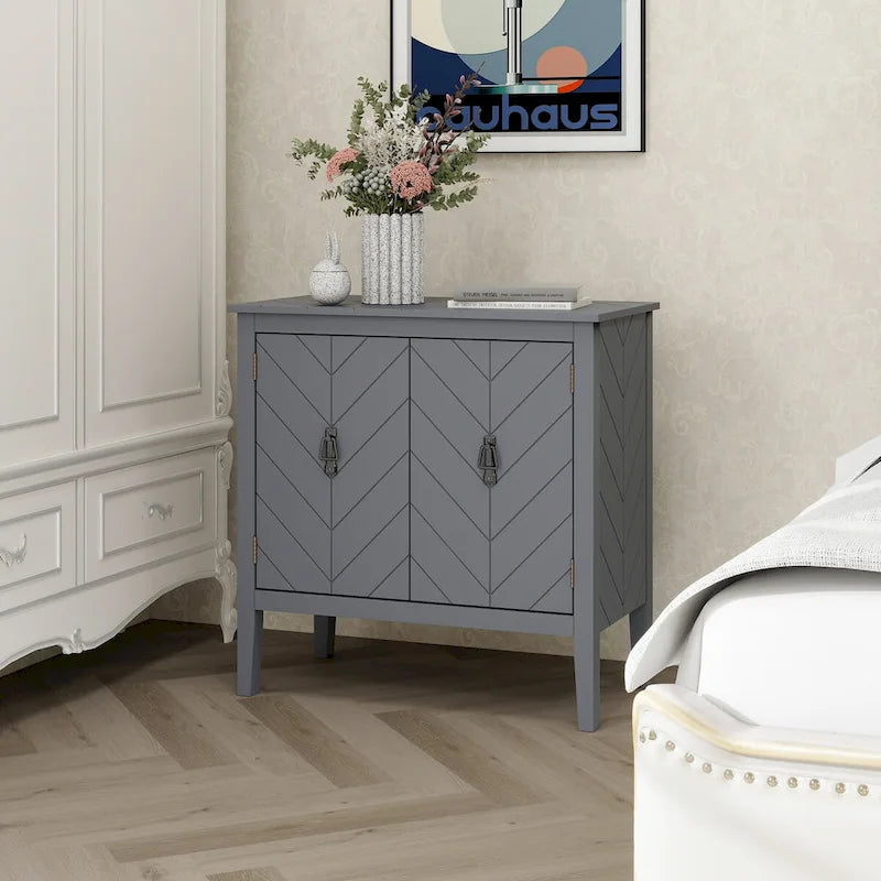 Aparador de madera vintage de 2 puertas con estantes ajustables, negro o gris