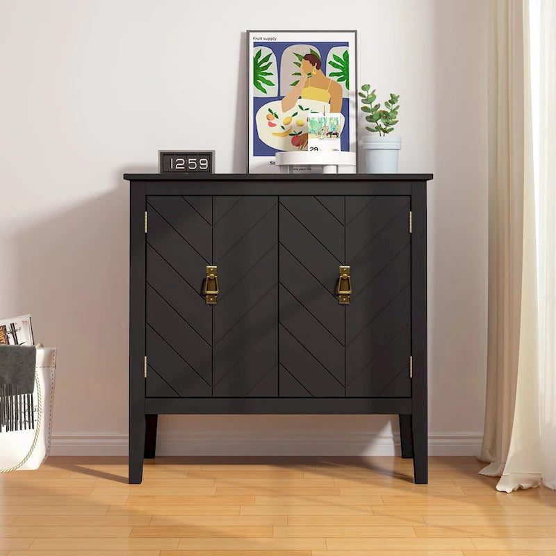 Aparador de madera vintage de 2 puertas con estantes ajustables, negro o gris