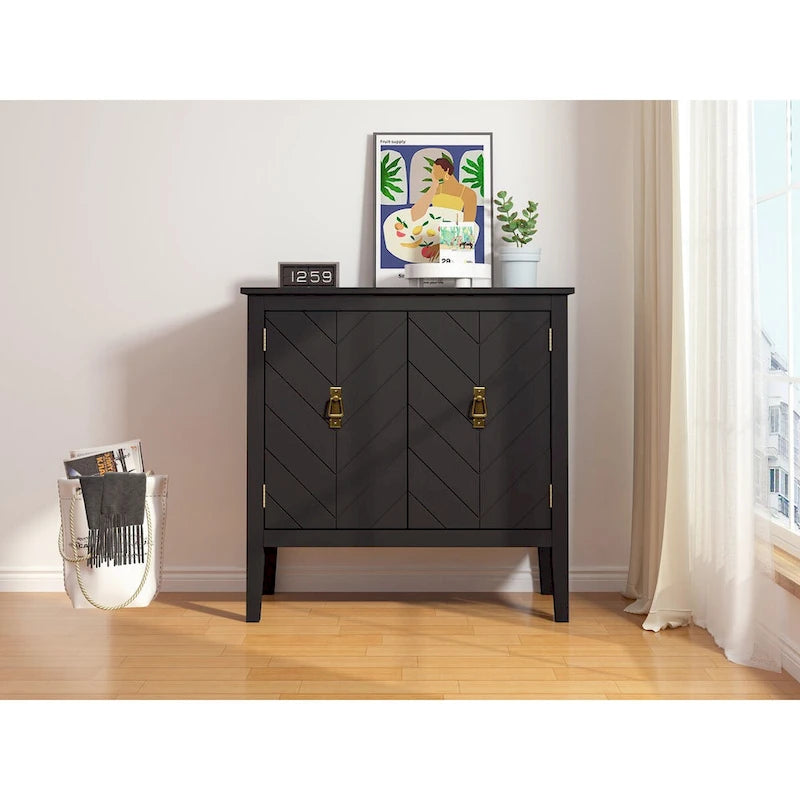 Aparador de madera vintage de 2 puertas con estantes ajustables, negro o gris