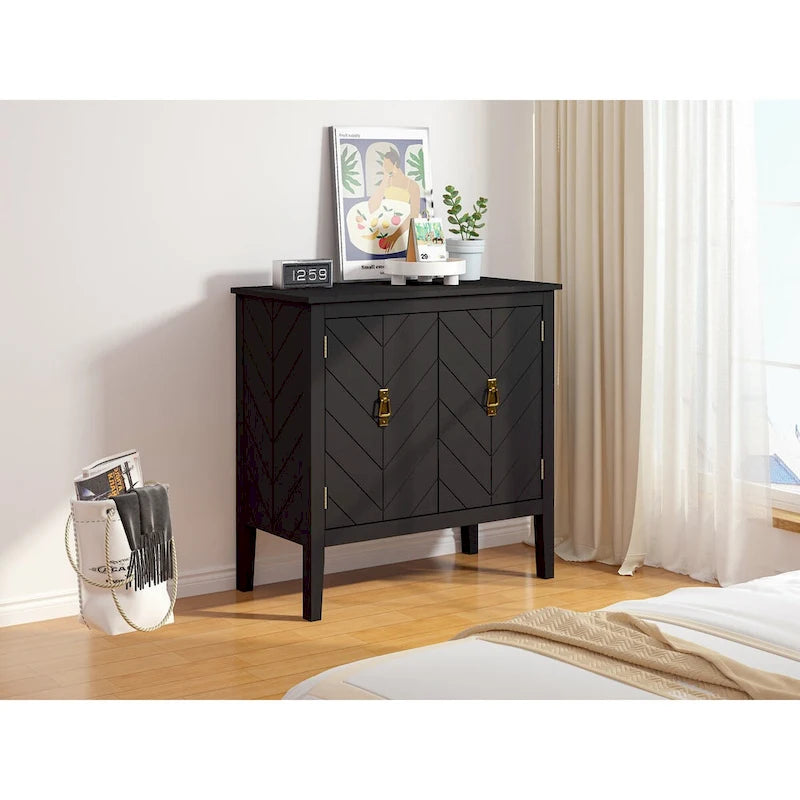 Aparador de madera vintage de 2 puertas con estantes ajustables, negro o gris