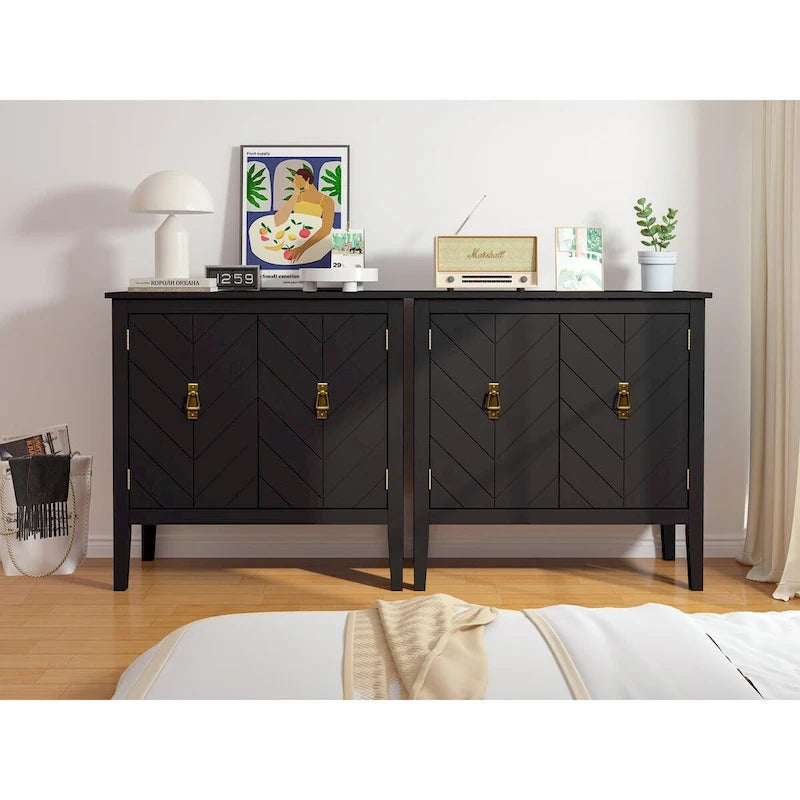 Aparador de madera vintage de 2 puertas con estantes ajustables, negro o gris