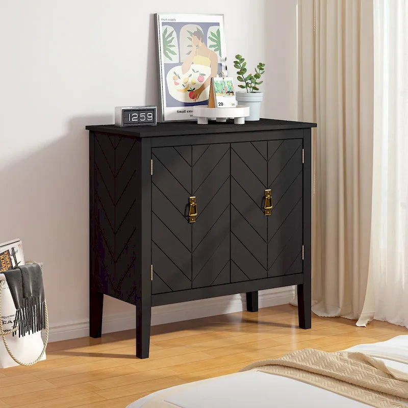 Aparador de madera vintage de 2 puertas con estantes ajustables, negro o gris