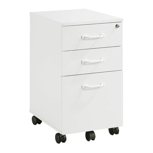 3-Drawer Mobile File Cabinet with Locking Wheels and Full Extension Slides, White