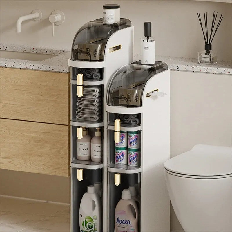 Waterproof Bathroom Floor Storage Cabinet with Transparent Drawers and Flip Top