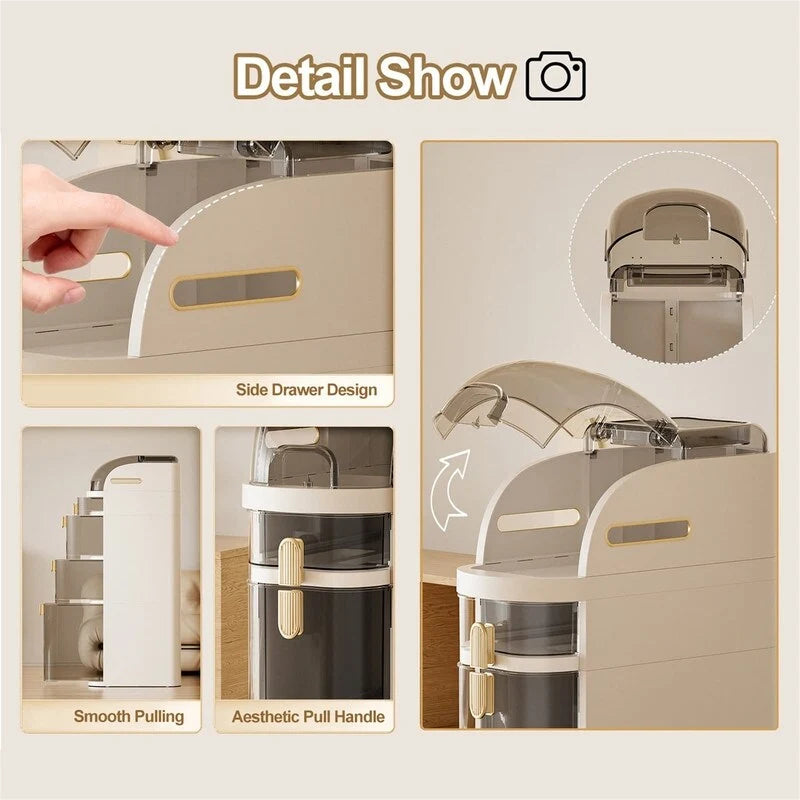 Waterproof Bathroom Floor Storage Cabinet with Transparent Drawers and Flip Top