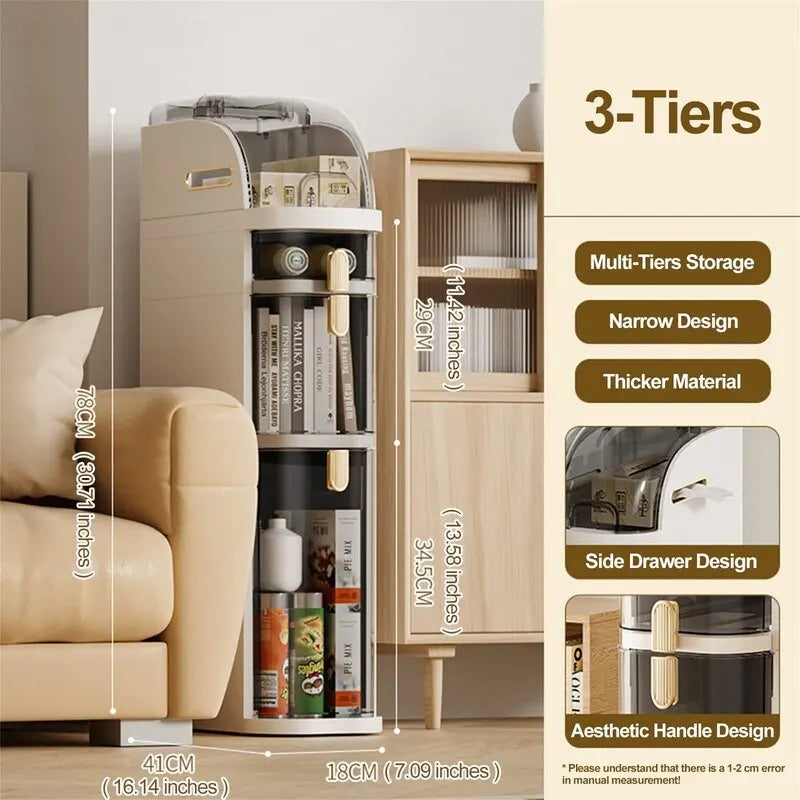 Waterproof Bathroom Floor Storage Cabinet with Transparent Drawers and Flip Top