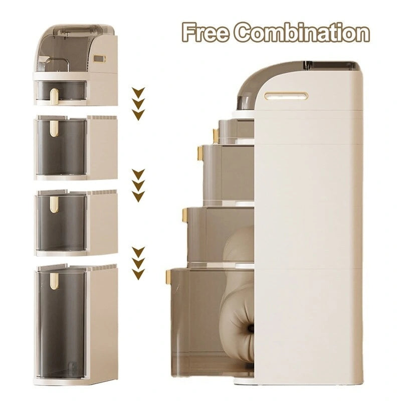 Waterproof Bathroom Floor Storage Cabinet with Transparent Drawers and Flip Top