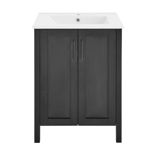 24-Inch Matte Black Freestanding Bathroom Vanity with White Ceramic Sink Top