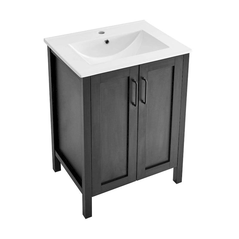 24-Inch Matte Black Freestanding Bathroom Vanity with White Ceramic Sink Top