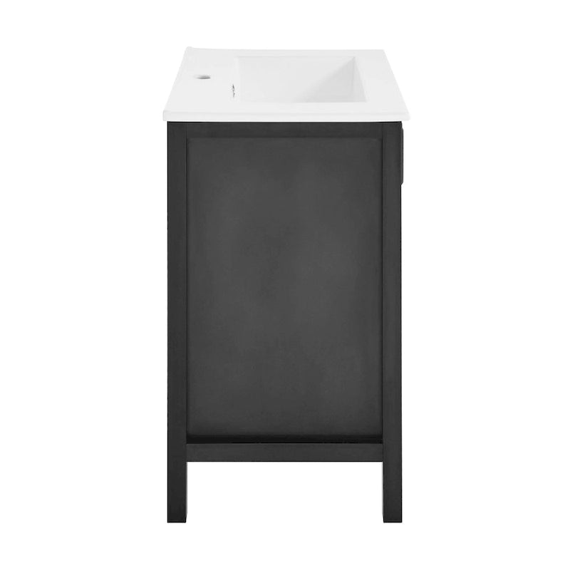 24-Inch Matte Black Freestanding Bathroom Vanity with White Ceramic Sink Top