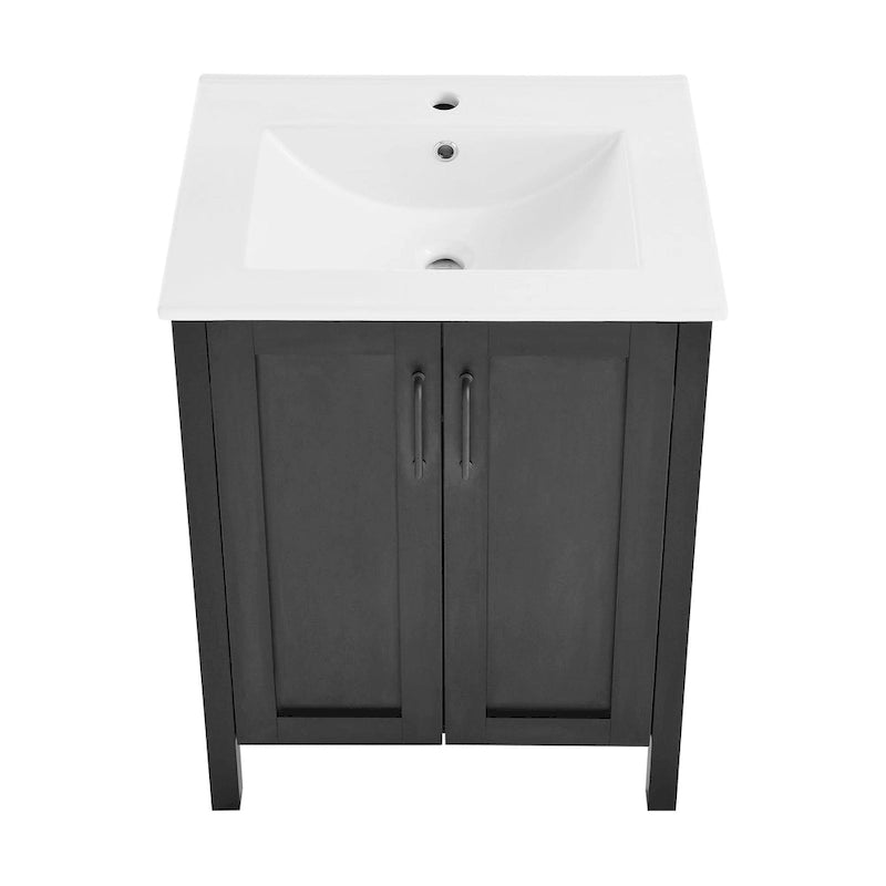 24-Inch Matte Black Freestanding Bathroom Vanity with White Ceramic Sink Top