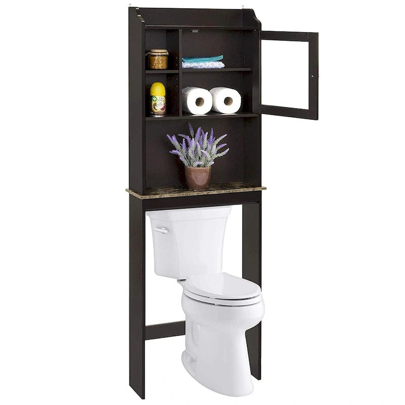 Wandschrank zur Aufbewahrung über der Toilette mit verstellbaren Regalböden, espresso-braun