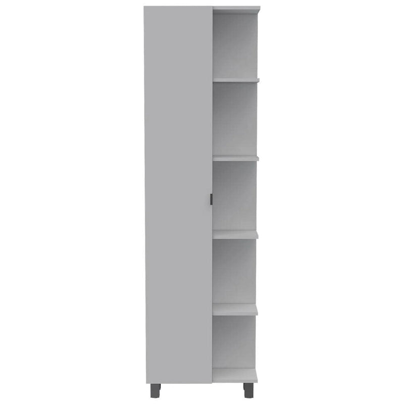 White Corner Linen Cabinet with Single Door and Open Shelves