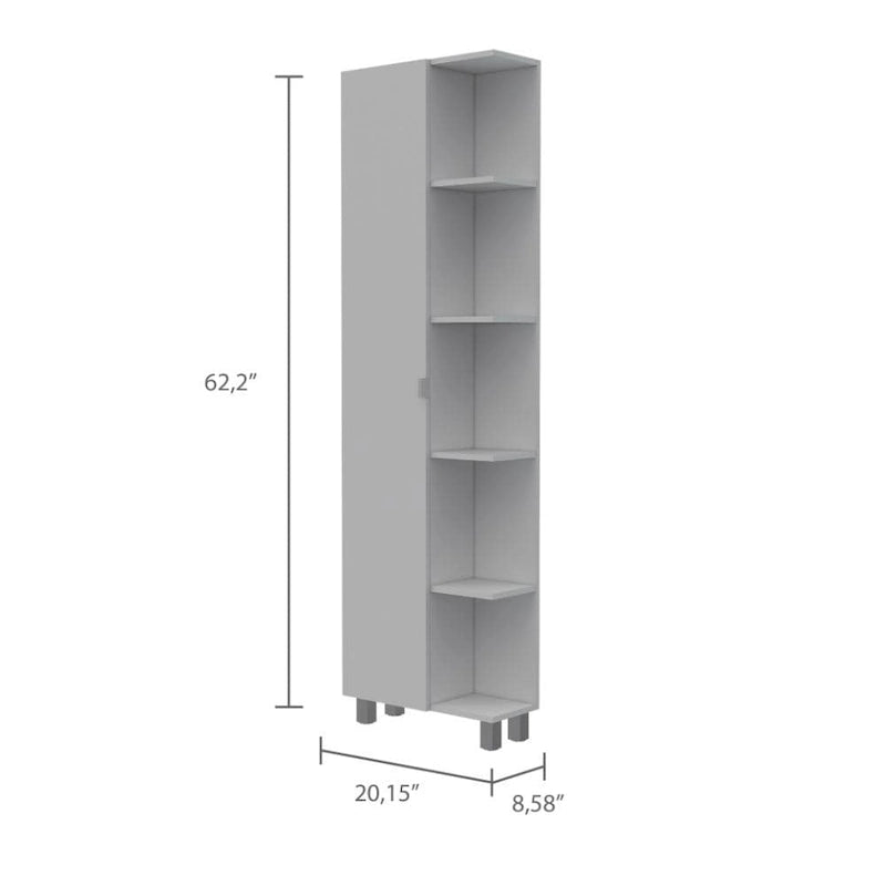 White Corner Linen Cabinet with Single Door and Open Shelves