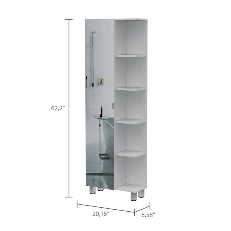 White Corner Linen Cabinet with Single Door and Open Shelves
