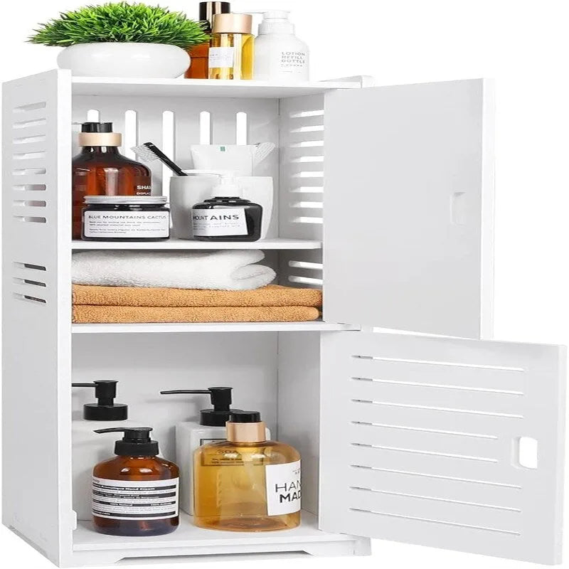 Freestanding Waterproof PVC Bathroom Storage Cabinet with Shelves and Door