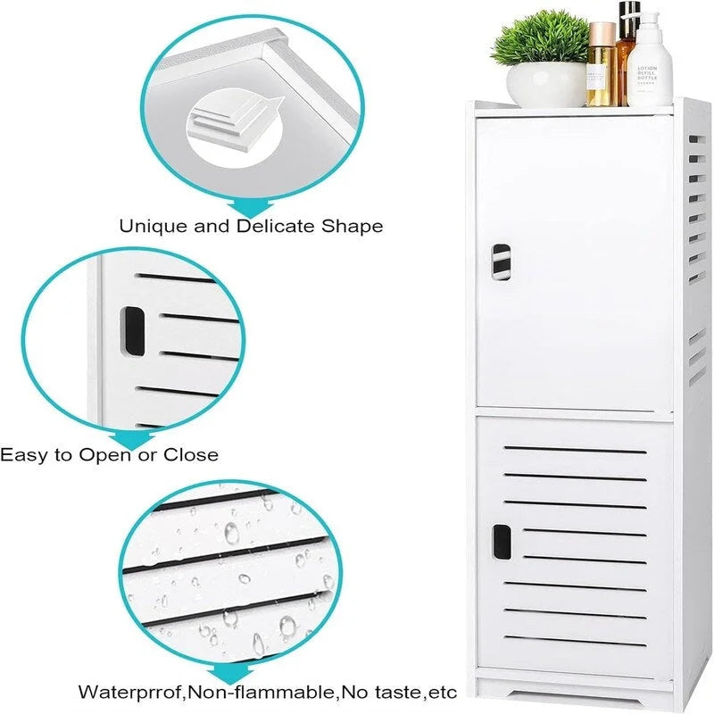 Freestanding Waterproof PVC Bathroom Storage Cabinet with Shelves and Door