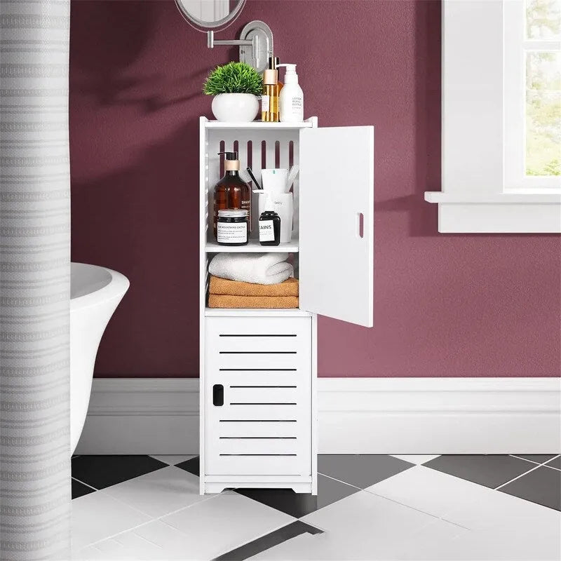 Freestanding Waterproof PVC Bathroom Storage Cabinet with Shelves and Door
