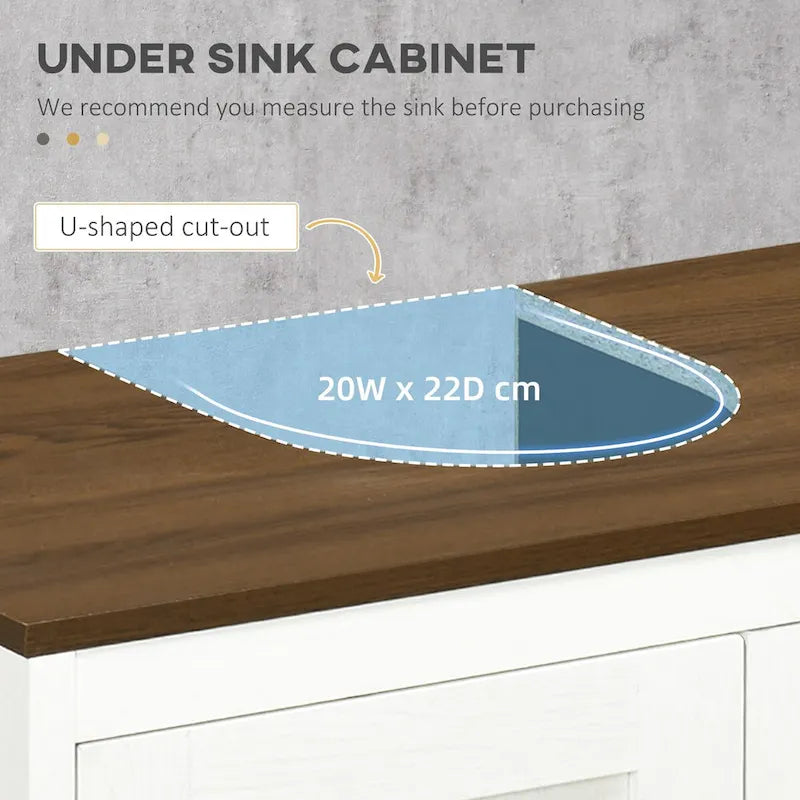 Waschbecken-Unterschrank fürs Badezimmer, Weiß und Walnuss, mit zwei Türen und verstellbarem Einlegeboden
