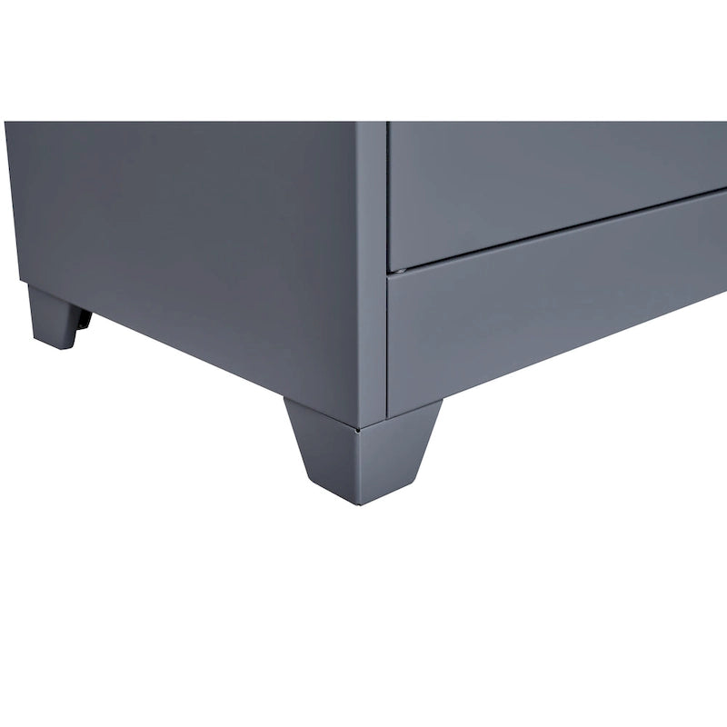 Mueble de almacenamiento de acero gris con cerradura y organizador para escobas y herramientas